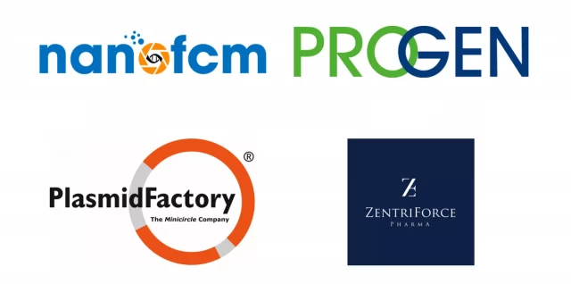 NanoFCM, PROGEN, PlasmidFactory, ZentriForce - Logo Zusammenstellung